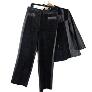 Marie Claire  Leather and Suede Jacket and straight leg high rise pants (SET)